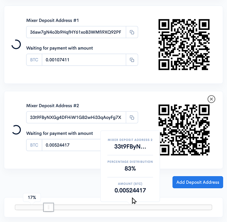 Mixer Deposit Addresses example